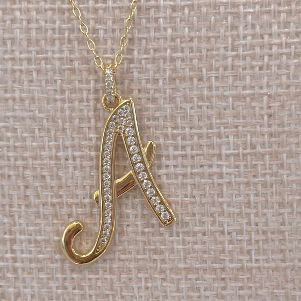 Sterling Silver 18k Gold Plate Cubic Zirconia Initial “S” Pendant Necklace